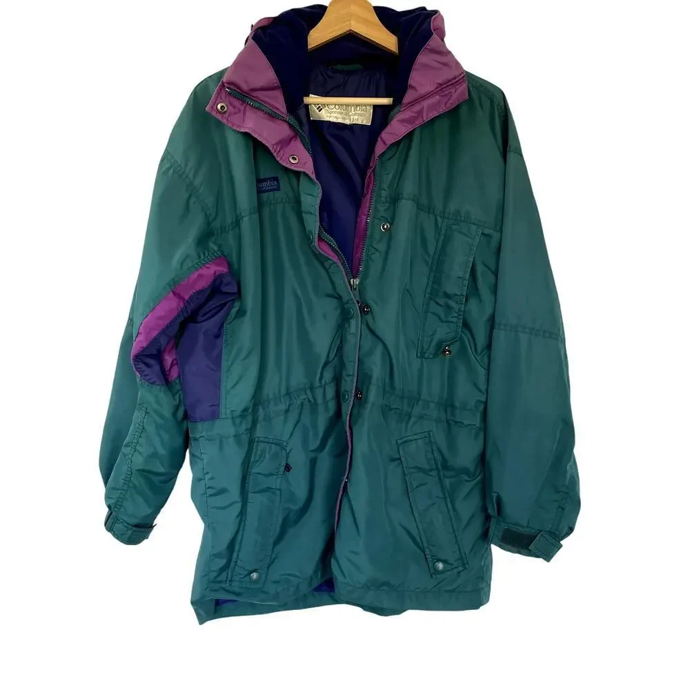 Columbia Snowy Range Full Zip Jacket M Teal Women Vintage Colorblock Nylon‎